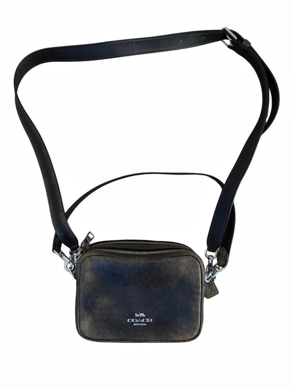 Coach “Mini Cary Leather-Style Double Zip Crossbody in Loved Leather“